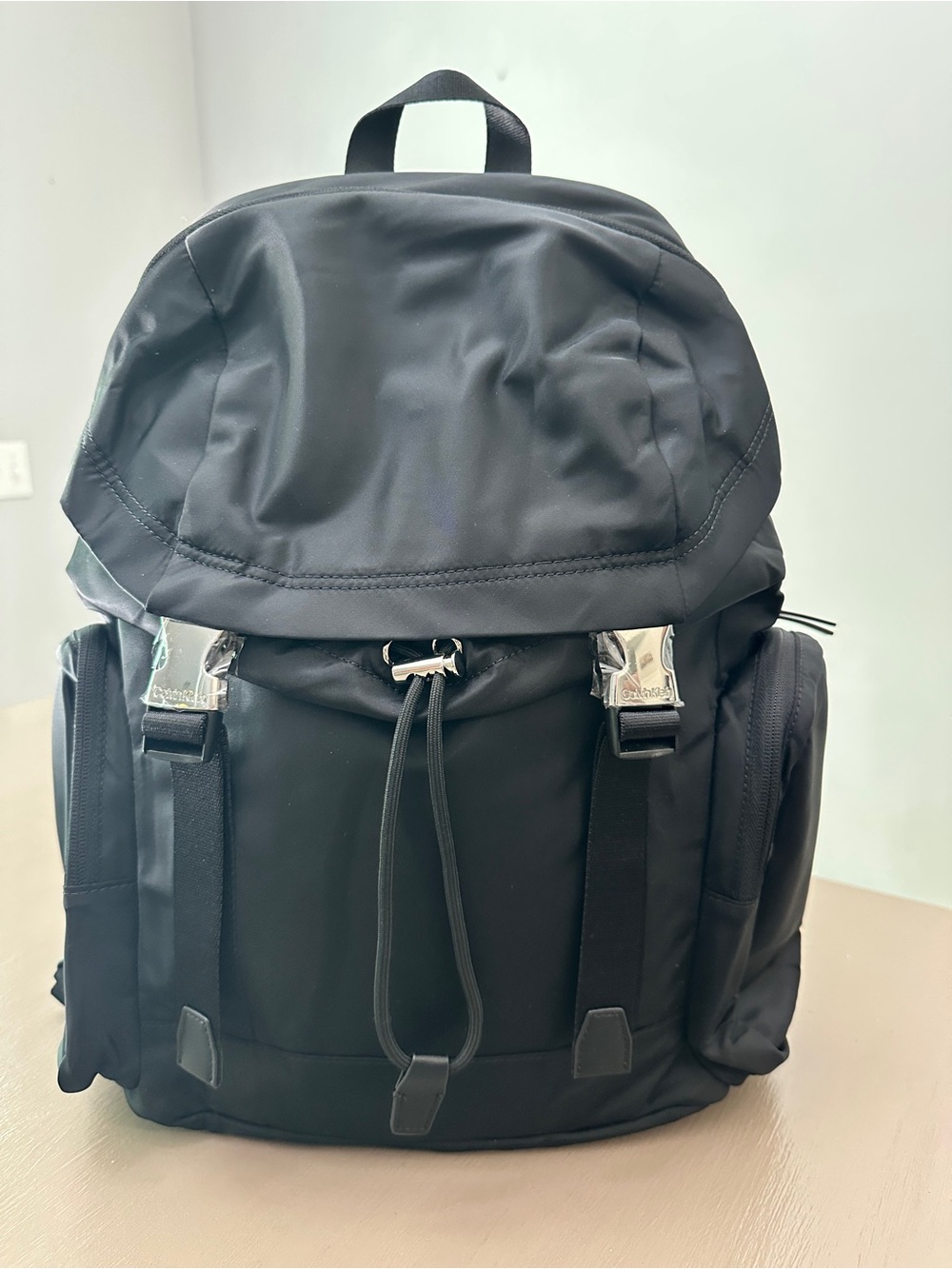 NWT Calvin Klein Black Flap Backpack with Silver Buckles - Fits 13" Laptop